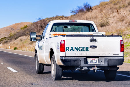 Dec 9, 2019 Santa Barbara / CA / USA - Santa Barbara county parks Ranger vehicle driving on the...