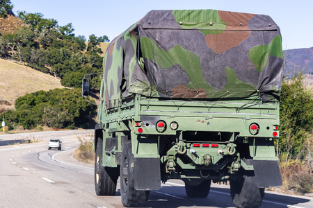 Military vehicle driving on the freeway in South Californiaのeditorial素材