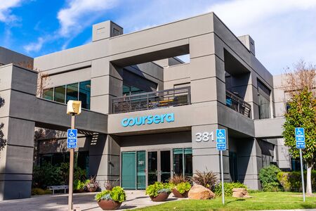 Dec 27, 2019 Mountain View / CA / USA - Coursera headquarters in Silicon Valley; Coursera is an American online learning platform that offers massive open online courses, specializations, and degreesのeditorial素材