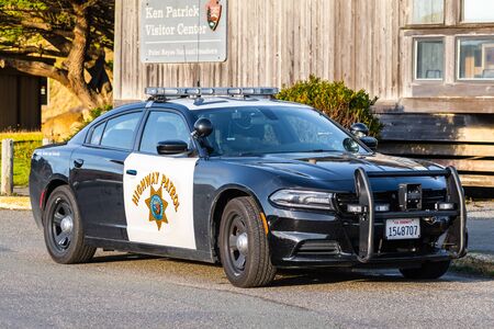 Jan 5, 2020 Point Reyes / CA / USA - Highway Patrol vehicle stationed at Drakes Beach, Point Reyes; The California Highway Patrol (CHP) is the state law enforcement agency of Californiaのeditorial素材