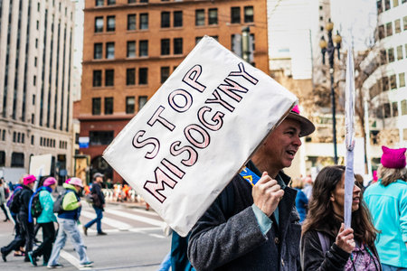 Jan 18, 2020 San Francisco / CA / USA - Participant to the Women's March event holds a sign stating...