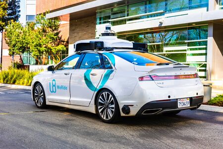 Jan 31, 2020 San Jose / CA / USA - WeRide sign at the Company offices in Silicon Valley; WeRide.ai (formerly Jingchi.ai) is a mobility company developing L4 autonomous driving technologyのeditorial素材