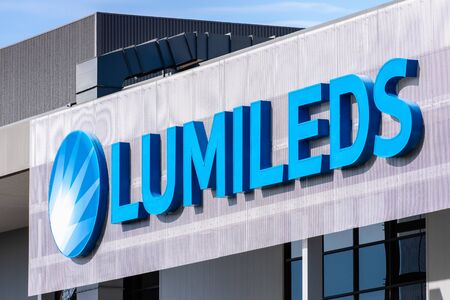 Jan 31, 2020 San Jose / CA / USA - Lumileds headquarters in Silicon Valley; Lumileds is a lighting company that develops, manufactures, and distributes LEDs, light bulbs, and other related productsのeditorial素材