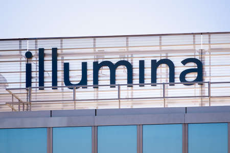 Feb 19, 2020 Foster City / CA / USA - Close up of Illumina logo at their headquarters in Silicon Valley; Illumina, Inc. is an American biotechnology companyのeditorial素材