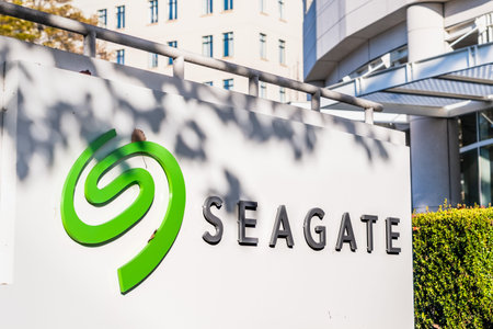Nov 24, 2019 Cupertino / CA / USA - Seagate logo at their headquarters in Silicon Valley; Seagate...