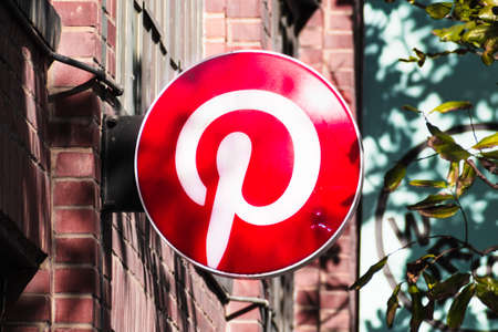 Sep 20, 2019 San Francisco / CA / USA - Pinterest symbol displayed at their corporate headquarters in SOMA districtのeditorial素材