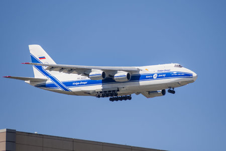 July 5, 2020 Sunnyvale / CA / USA - Antonov An-124 Ruslan cargo airplane, operated by Volga-Dnepr...