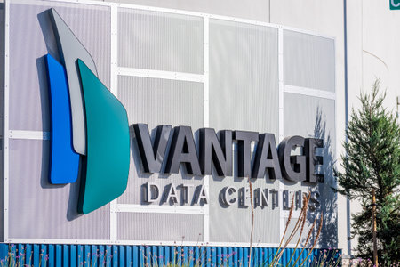 August 7, 2020 Santa Clara / CA / USA - Vantage Data Centers logo displayed at a location in Silicon...