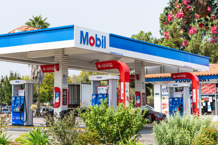 September 2, 2020 Santa Clara / CA / USA - Mobil gas station in south San Francisco bay areaのeditorial素材