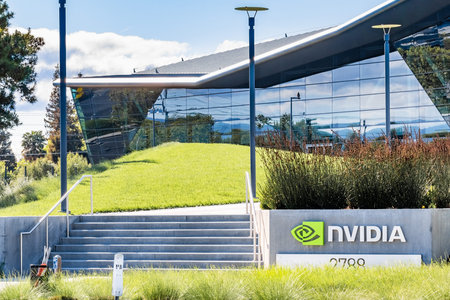 March 30, 2020 Santa Clara / CA / USA - Entrance to Nvidia Endeavor office building at the Company's...