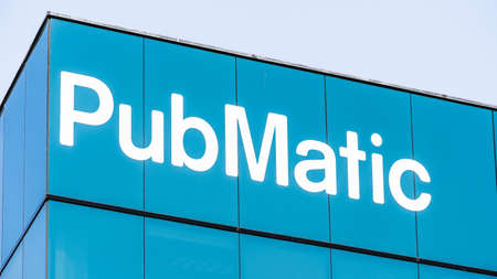 September 15, 2020 Redwood City / CA / USA - Pubmatic logo at their headquarters in Silicon Valley; PubMatic develops and implements online advertising software and strategiesのeditorial素材