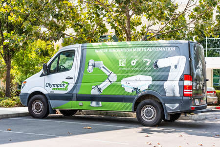 Sep 17, 2020 Fremont / CA / USA - Olympus Controls branded vehicle parked at their headquarters in Silicon Valley; Olympus Controls Corporation was acquired by Applied Industrial Technologies in 2019のeditorial素材