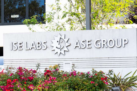 Sep 17, 2020 Fremont / CA / USA - ISE Labs / ASE Group sign at their headquarters in Silicon Valley; ASE Group is a provider of independent semiconductor assembling and test manufacturing servicesのeditorial素材