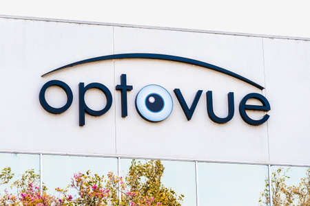 Sep 17, 2020 Fremont / CA / USA - Optovue logo at their headquarters in Silicon Valley; Optovue, Inc. designs and distributes ophthalmic devicesのeditorial素材