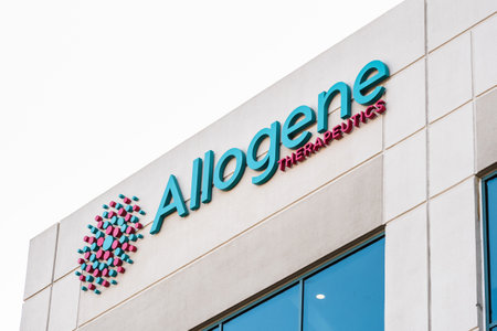 Sep 21, 2020 South San Francisco / CA / USA - Allogene sign at their headquarters in Silicon Valley; Allogene Therapeutics, Inc. operates as a biotechnology company that develops oncology treatmentsのeditorial素材