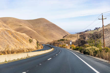 Winding road in the mountains of East San Francisco Bay Area, Contra Costa County, Californiaの写真素材