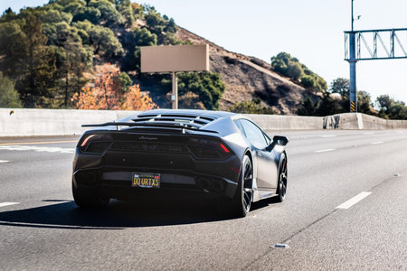 Nov 27, 2020 Walnut Creek / CA / USA - Lamborghini vehicle driving on the freeway in San Francisco...
