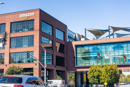 Nov 27, 2020 East Palo Alto / CA / USA - Amazon office building situated in Silicon Valley, San...