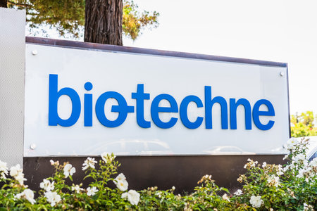 Sep 18, 2020 San Jose / CA / USA - Bio-Techne logo at their location in Silicon Valley; Bio-Techne Corporation develops, manufactures and sells biotechnology products and clinical diagnostic controlsのeditorial素材