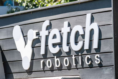 Sep 18, 2020 San Jose / CA / USA - Fetch Robotics logo at their headquarters in Silicon Valley; Fetch Robotics Inc. provides industrial automation servicesのeditorial素材