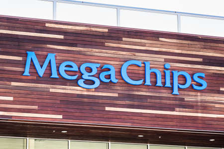 Sep 18, 2020 San Jose / CA / USA - MegaChips logo at their headquarters in Silicon Valley; MegaChips Corporation is a Japanese company that provides chip solutionsのeditorial素材