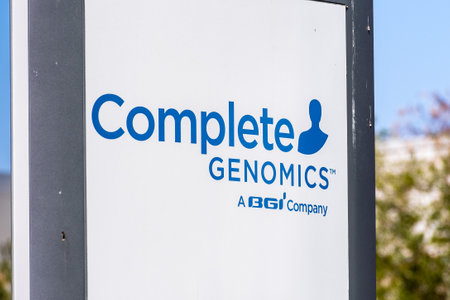Sep 18, 2020 San Jose / CA / USA - Complete Genomics logo at the Silicon Valley HQ; Complete Genomics Inc is a life sciences company owned by BGI-Shenzhen that has developed a DNA sequencing platformのeditorial素材