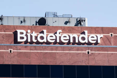Nov 27, 2020 Santa Clara / CA / USA - Bitdefender logo at their headquarters in Silicon Valley; Bitdefender SRL is a Romanian cybersecurity technology companyのeditorial素材