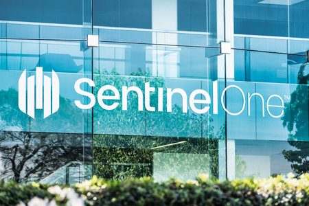 Sep 26, 2020 Mountain View / CA / USA - SentinelOne logo at their headquarters in Silicon Valley;...