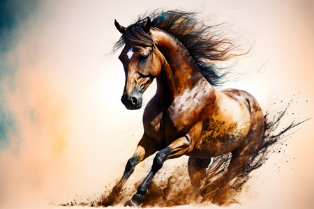 Horse running gallop in the wind. Colorful background.の素材
