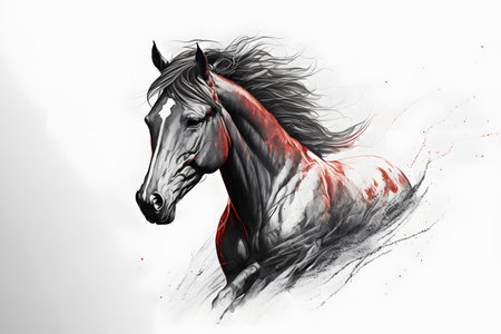Beautiful horse portrait with paint splashes on a white background.の素材