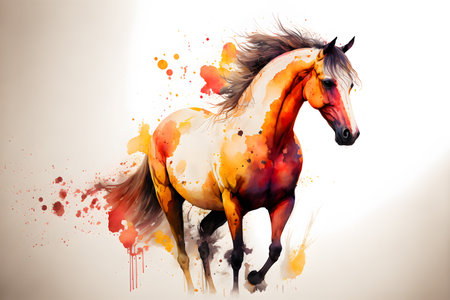 Horse with colorful splashes of paint on white background. digital paintingの素材