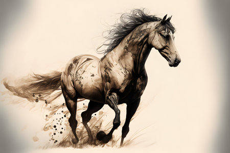 Beautiful horse run gallop on a white background. digital painting.の素材