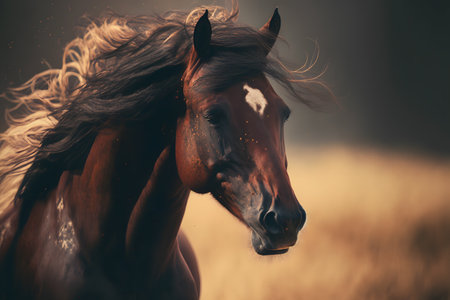 Beautiful horse portrait with long mane and long mane.の素材