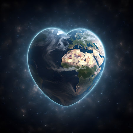 Planet earth in the form of a heart against a background of spaceの素材