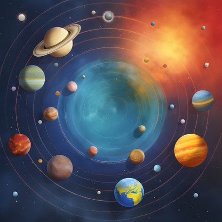Solar system with planets, stars and galaxies in the universe illustration.の素材