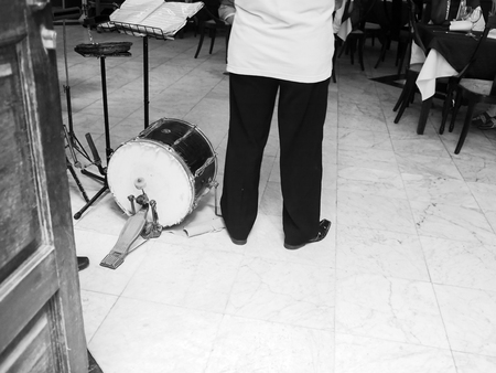 Havana, Cuba-January 23,2018: Latin drummer hype scene next to musician.のeditorial素材
