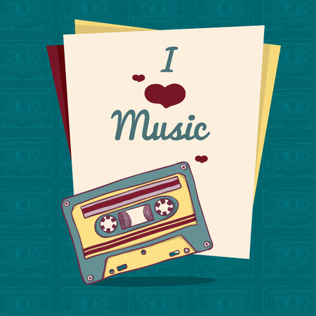 Invitation template or poster in retro style with retro audio cassette. Place for your text. vector.のイラスト素材
