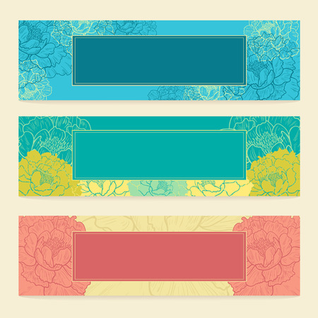 Design template set of horizontal banners with flowers.のイラスト素材