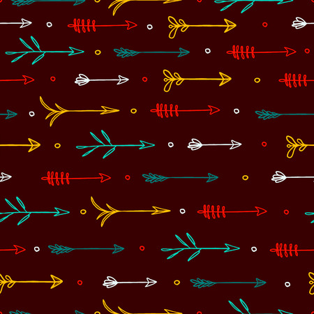 Seamless pattern with horizontal pattern of arrows. Ethnic color. Doodle style. Vector.のイラスト素材