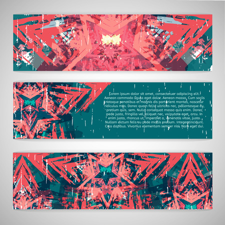 Set of horizontal banners with abstract, ethnic, technological pattern. Silhouette of stars. Retro colors. Place for your text. Vectorのイラスト素材