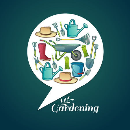 Template design poster, banner, label with garden tools. Pattern gardening. Vector. Place for your textのイラスト素材