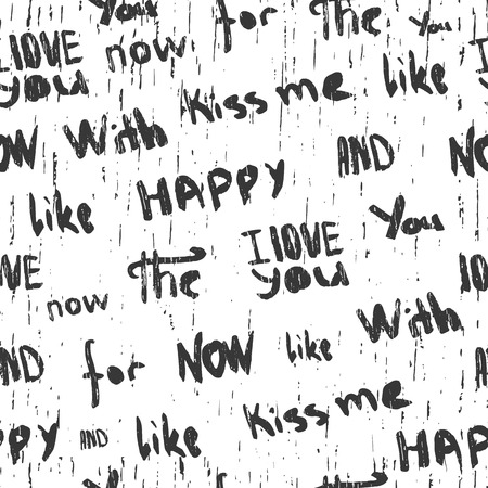 Monochrome seamless pattern with words, phrases and grange textureのイラスト素材