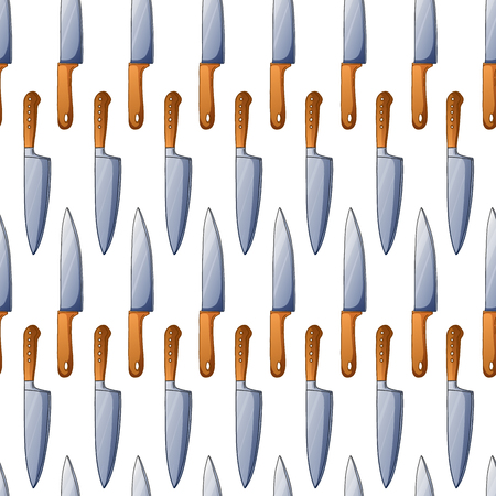 Seamless background with a pattern of knives. Background with cutlery knives. Colorful seamless pattern with kitchen knives. Vector illustrationのイラスト素材