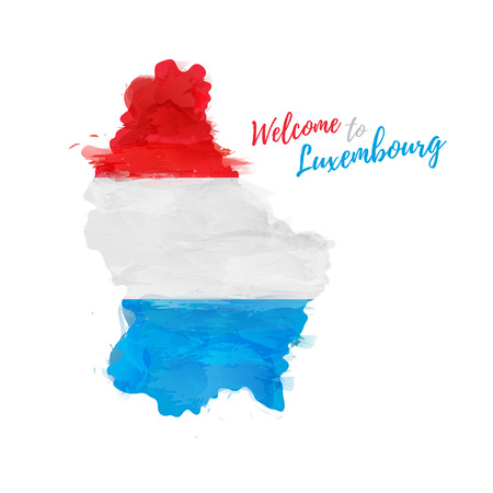 Symbol, poster, banner Luxembourg. Map of Luxembourg with the decoration of the national flag. Watercolor style drawing.のイラスト素材