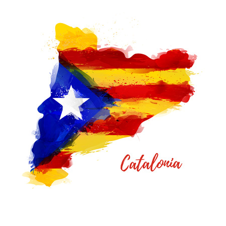 Symbol, poster, banner Catalonia. Map of Catalonia with the decoration of the national flag. Style watercolor drawing. Vectorのイラスト素材