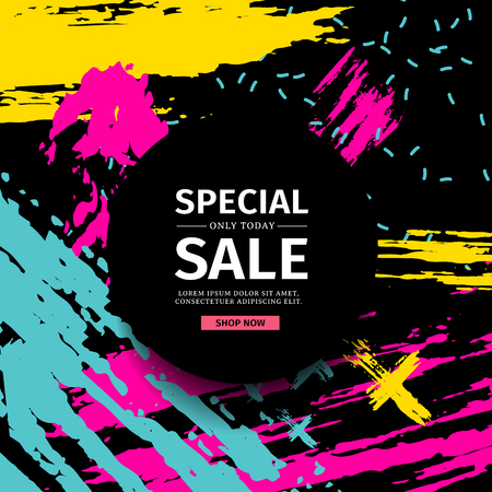 Template design banner with texture background for sale. Poster for discount offer and promotion presentation on abstract backdrop with watercolor splash. Layout cover for trendy flyer.のイラスト素材