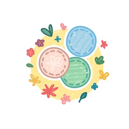 Reusable face wipes icon in cartoon doodle style. Zero waste life concept. Hand drawn sticker with nature organic flower decoration. No plastic style. Vector.のイラスト素材