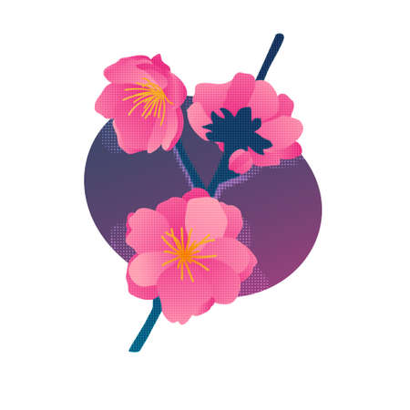 Gentle gradient flower on geometric background. Modern print with blossom with dotted texture. Vectorのイラスト素材