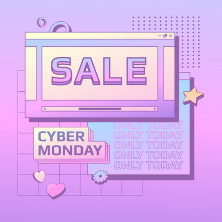 Tempate design cyber monday banner. 90s interface style. Retro design concept.のイラスト素材