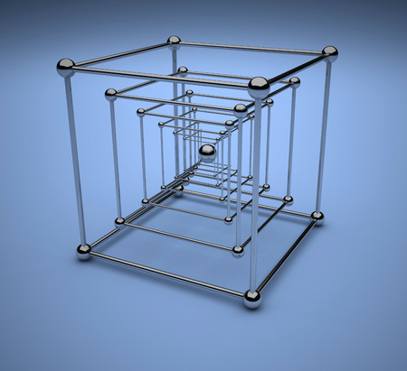 Chrome cubic frames with balls on the cornersの写真素材